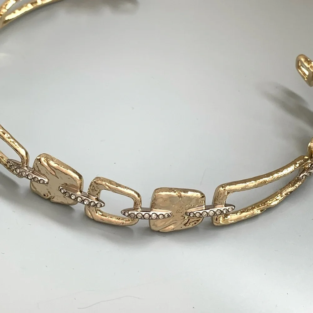 ALEXIS BITTAR • Gold Silver Chain Link Crystal Abstract Buckle Choker Necklace